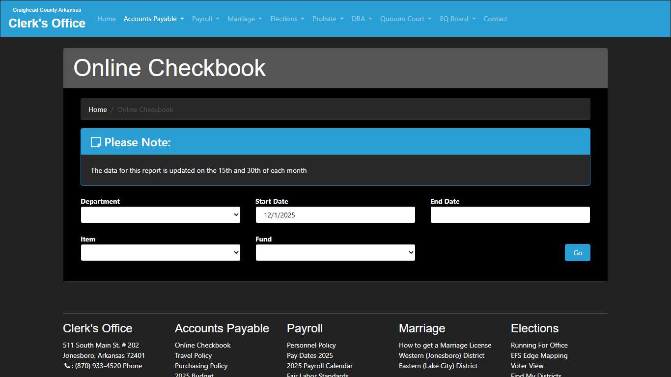 Online Checkbook - Craighead County, Arkansas